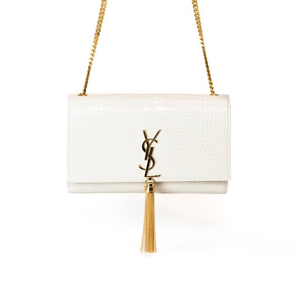 Yves Saint Laurent Handbags - YSL Kate Tassel Medium White Croc-Embossed